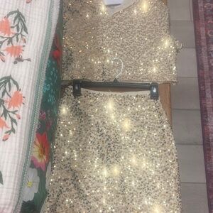 Gold Sequin Two-Piece Outfit